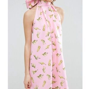 Asos Trapeze Halter Cheetah Dress! Backless! Bubblegum Pink! Small